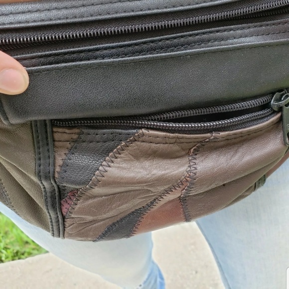 Vtg Fanny Pack Dark Colorblock 80s Hip Waist Bag - Picture 4 of 6